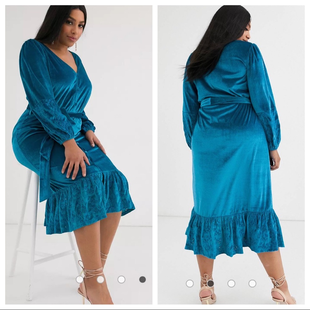 ASOS Teal Blue Velvet Midi Dress